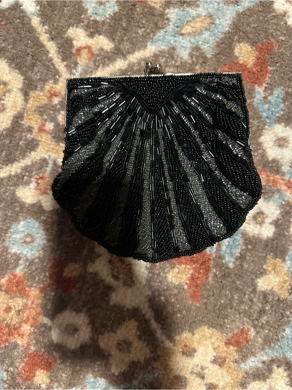 🖤 Black Beaded Shell Clutch Evening Bag Retro Glam Purse - Picture 2 of 12